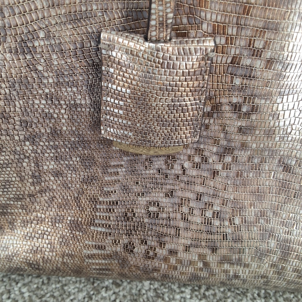 HENRY BENDEL Copper Brown Metallic Large Lizard Print Carlyle Tote - Picture 5 of 9